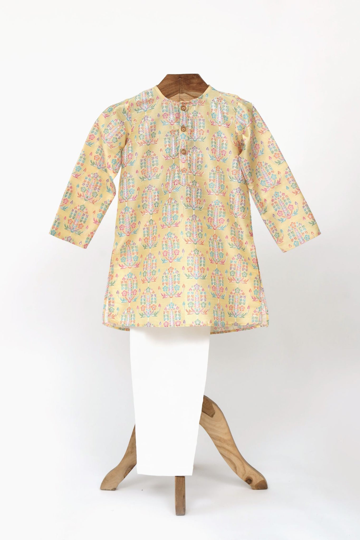 Cotton Silk Printed And Embroidered Kurta With Glaza Cotton Pyjama