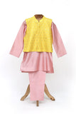 Cotton Silk Kurta Pyjama With Organza Embroidered Faux Mirron Jacket