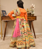 Orange Elegance Embroidered Lehenga & Silk Choli Set