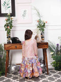 Zarita Pink Sequin Mermaid Dress With Lavender Fish Tail Skirt and Flower Datailing