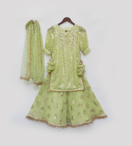 Pista Green Embroidery Kurti Sharara