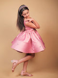 Pink Crystal Embellished Satin Party Dress