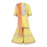 Chanderi Silk Kurta and Sharara with Gota Detailing and Net Dupatta