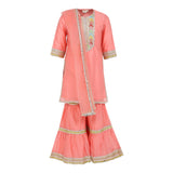Chanderi Silk Kurta and Sharara with Gota Detailing and Net Dupatta