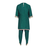 Raw Satin Kurta and Dhoti Pant. Detailed with multicolor lace