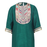 Raw Satin Kurta and Dhoti Pant. Detailed with multicolor lace