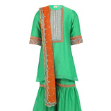 Chanderi Silk Kurta and Sharara with Gota Detailing and soft Net Dupatta