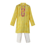 Silver Lurex Cotton Kurta and Glazed Cotton Pyjama. Detailed with multicolored Lace