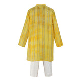 Silver Lurex Cotton Kurta and Glazed Cotton Pyjama. Detailed with multicolored Lace