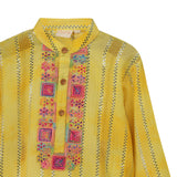 Silver Lurex Cotton Kurta and Glazed Cotton Pyjama. Detailed with multicolored Lace