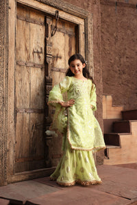 Pista Green Embroidery Kurti Sharara