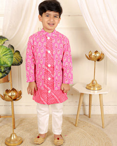 Cotton Print Jacket Style Kurta With Pyjama