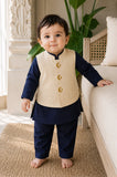 Navy Moon-Star Motif Waistcoat Kurta Set