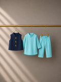 Sky Blue Moon-Star Motif Waistcoat Kurta Set