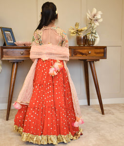 Red Crinkle Lehenga Set