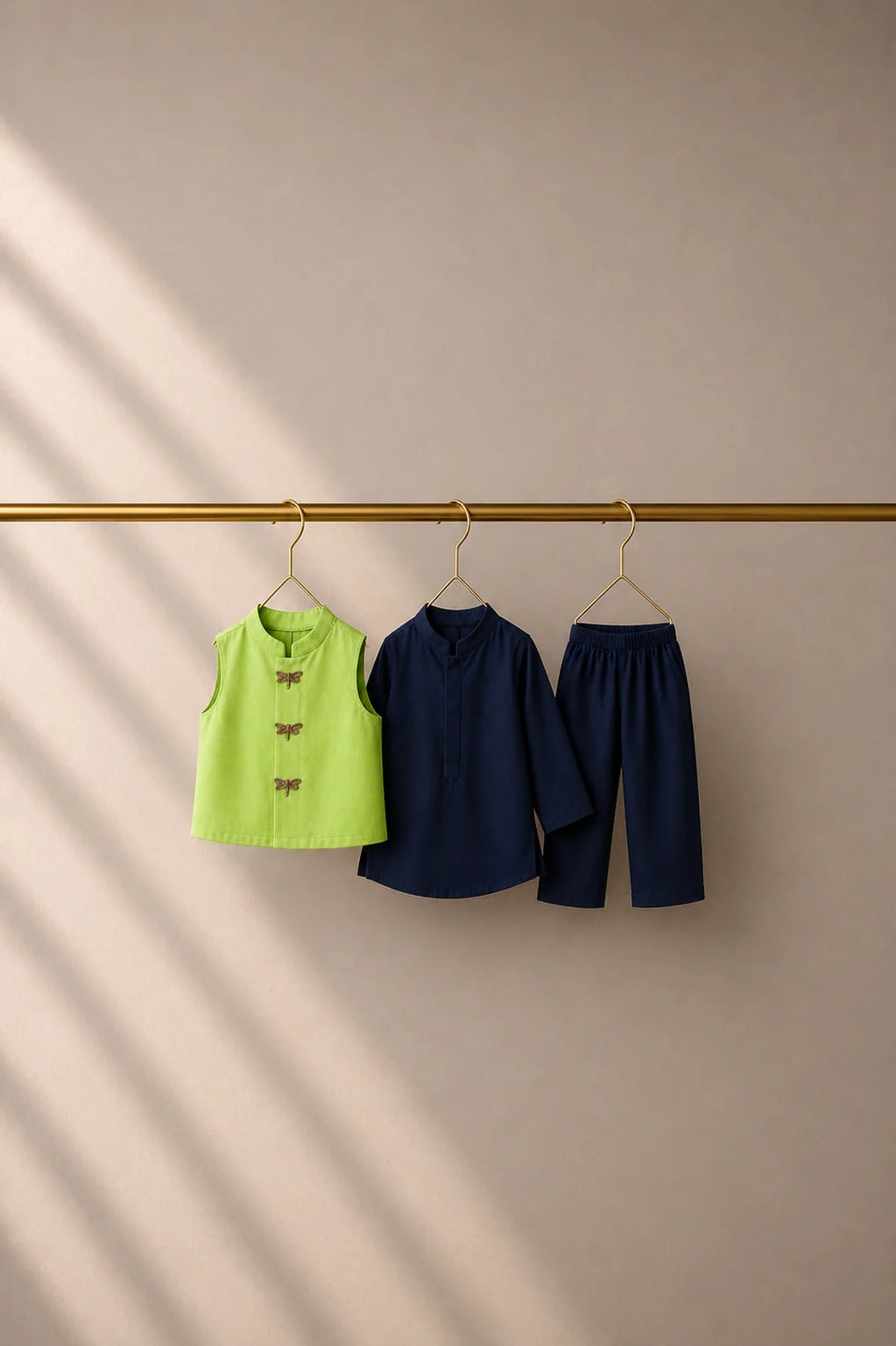 Navy Dragonefly Motif Waistcoat Kurta Set