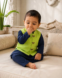 Navy Dragonefly Motif Waistcoat Kurta Set