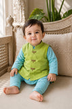 Sky Blue Dragonefly Motif Waistcoat Kurta Set