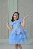 Powder Blue Sequence OffshoulderBow Charm Dress