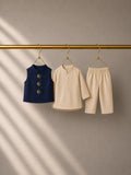 Cream Moon-Star Motif Waistcoat Kurta Set