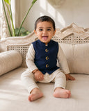 Cream Moon-Star Motif Waistcoat Kurta Set