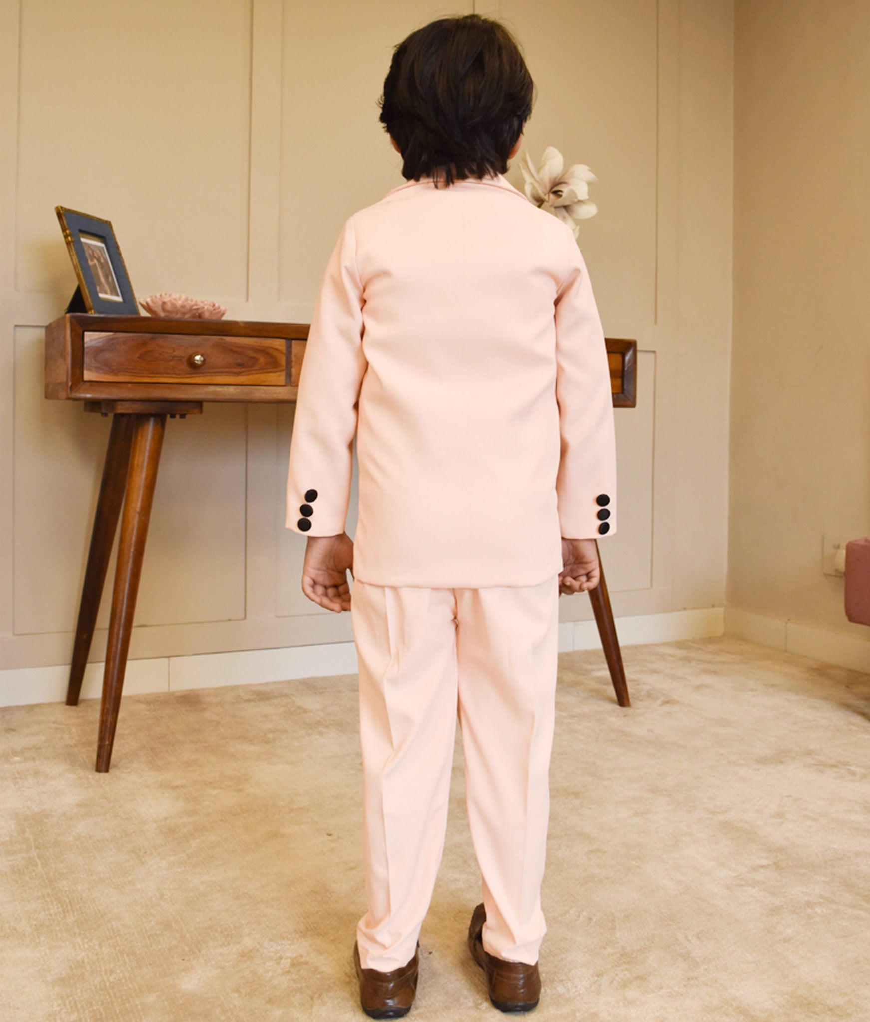 Peach Coat With Shirt And Pant