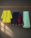 Lime Green Navy Lehenga Set
