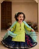 Lime Green Navy Lehenga Set