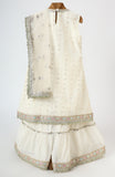 Chanderi mini mirror sequin emblishments Angrakha kurta with sharara and Soft Net Dupatta