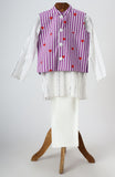 White silver lurex kurta and glazed cotton pyjama with cotton heart printed jacket