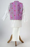 White silver lurex kurta and glazed cotton pyjama with cotton heart printed jacket