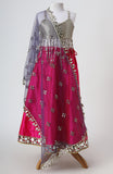 Faux mirror embroidered choli and raw silk lehenga with soft net dupatta
