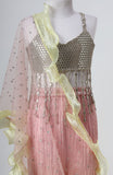 Faux mirror embroidered choli and art silk crushed Palazzo with dupatta