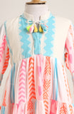 Cotton Dress with Bell Sleeves. Detailed with Dori and Tassels