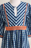 3/4th Sleeves Cotton dress detailed with an orange lace