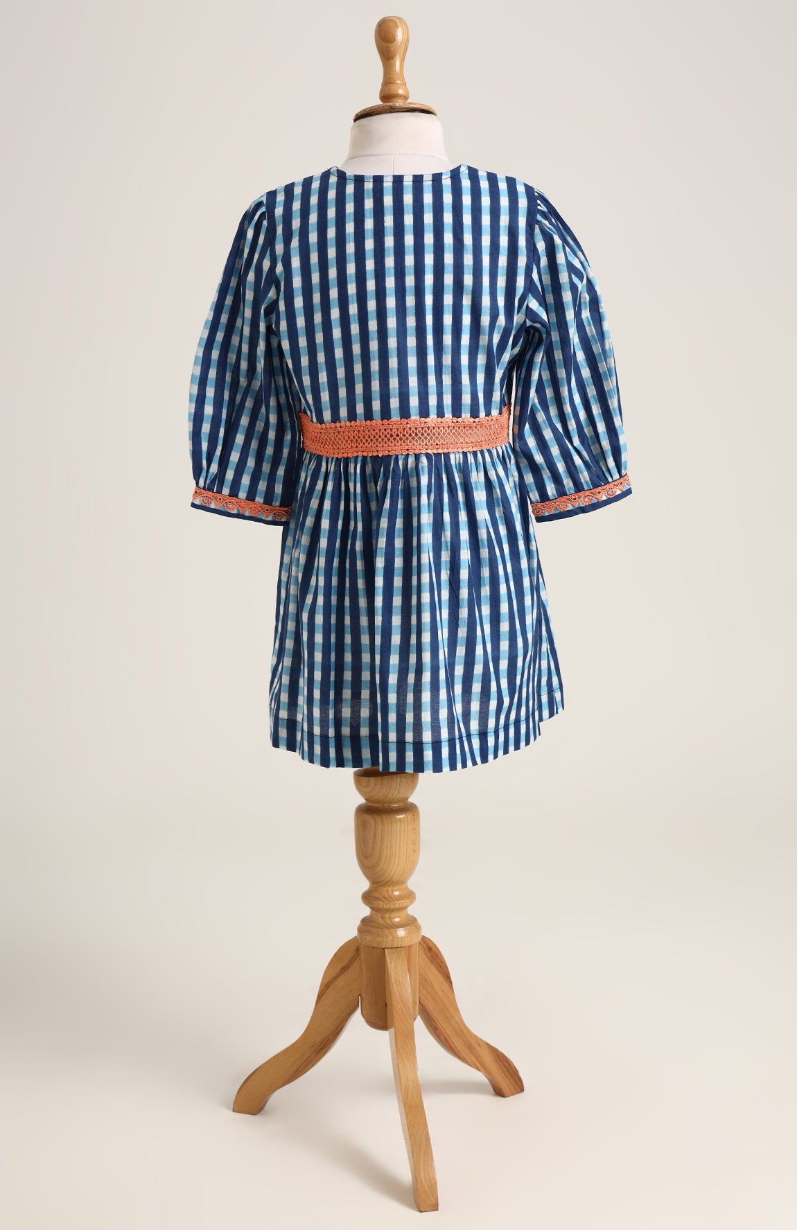 3/4th Sleeves Cotton dress detailed with an orange lace