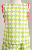 Cotton printed sleevesless checks Co-ord Set with shorts. Detailed with Lace trimmings and a big bow on the back
