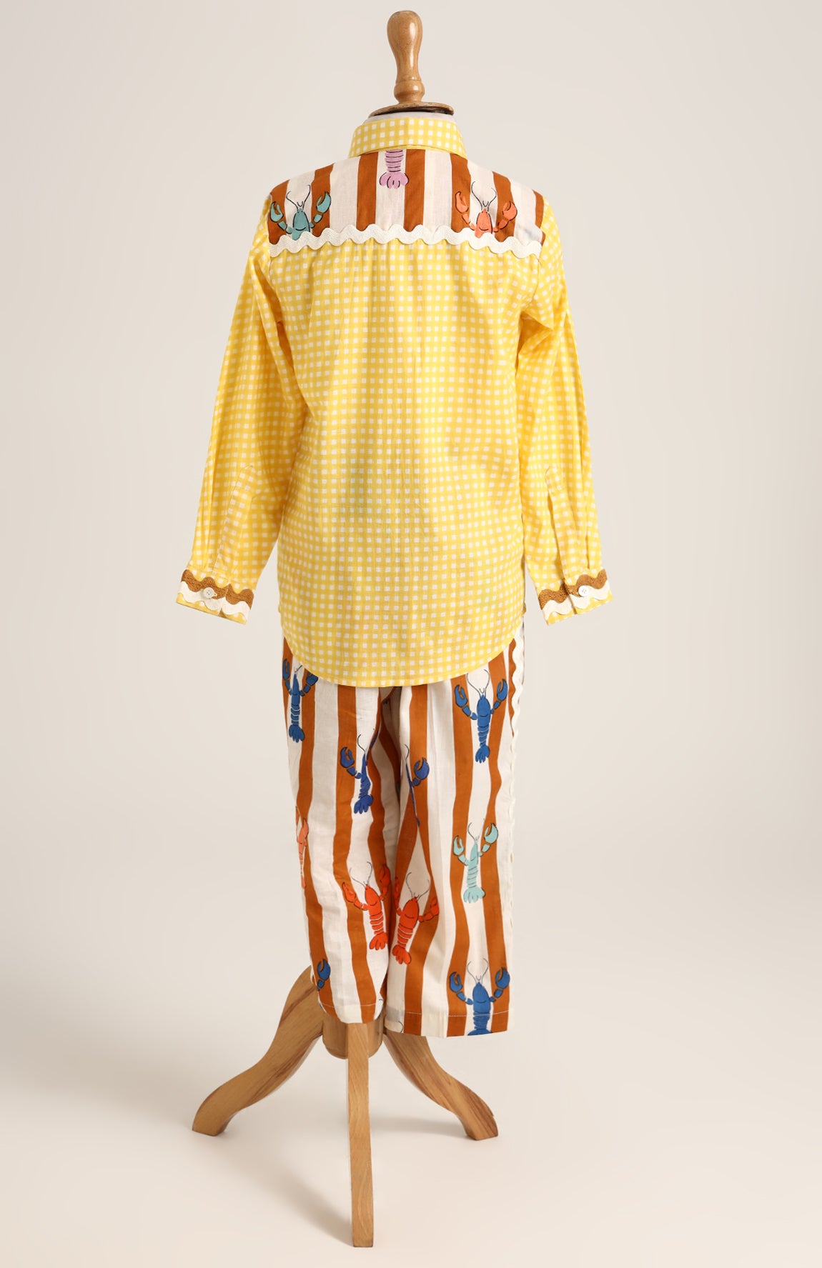 Lobster Colourful print full sleeves co-ord set . With detailing on the back of the shirt