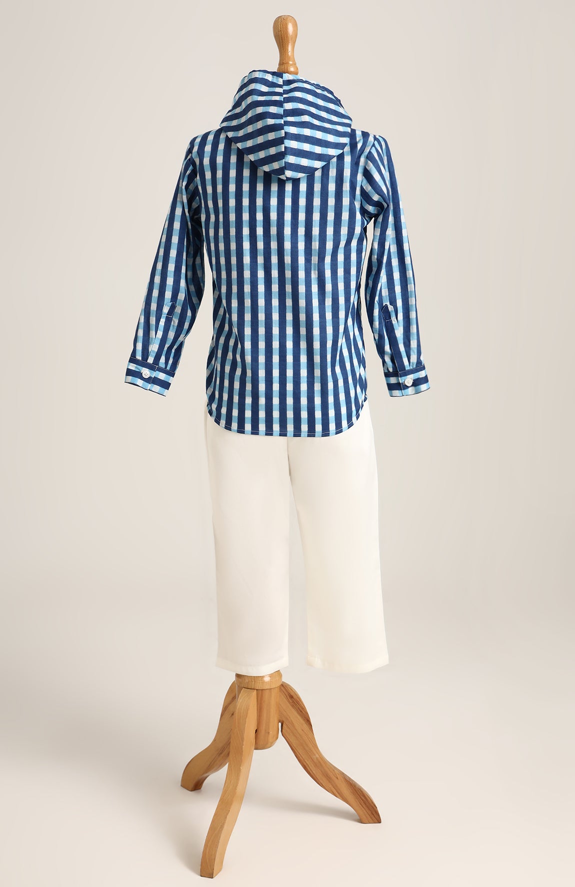 Cotton checks shirt with Hoodie. Shorts not included.