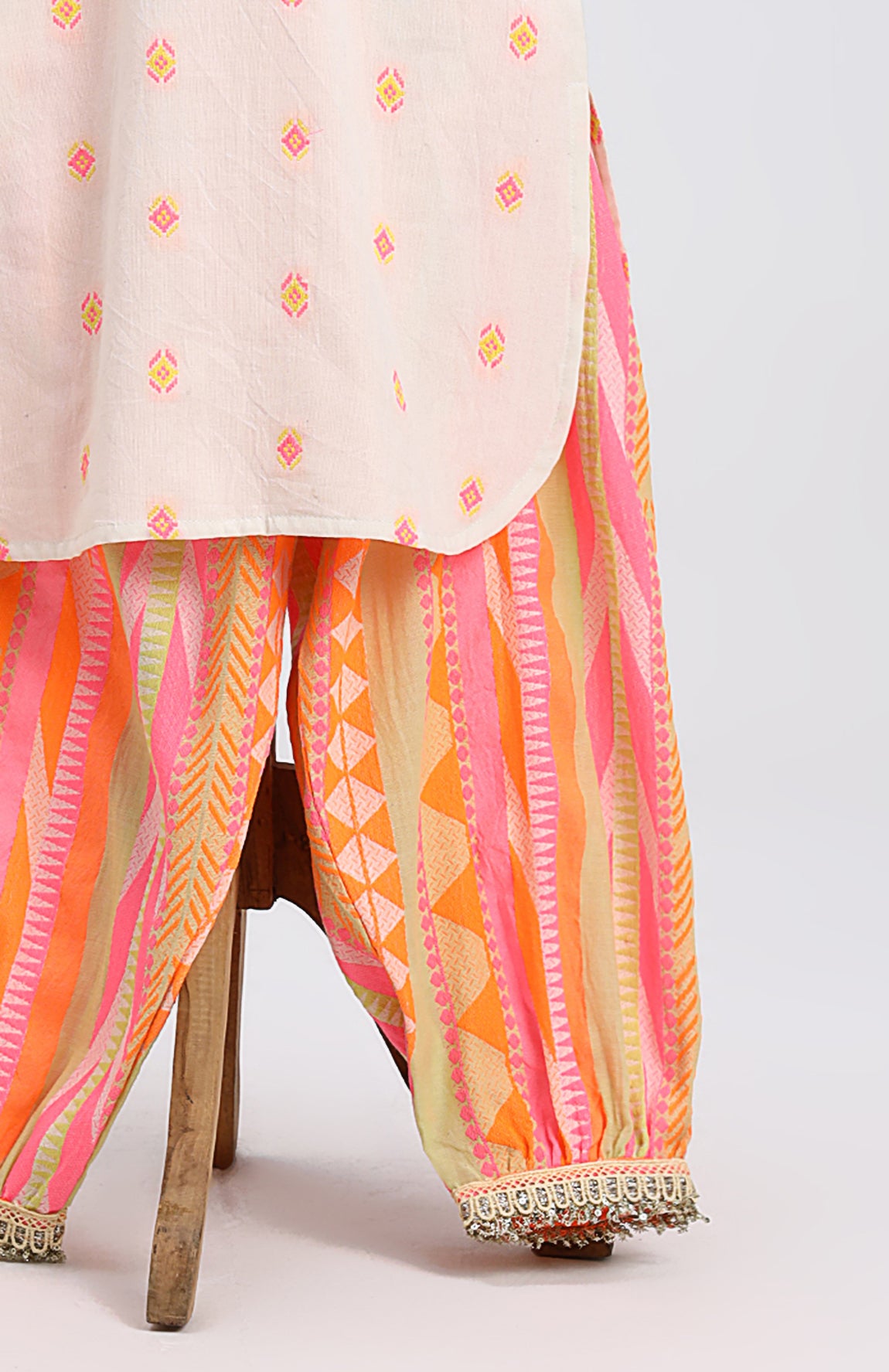 Small prints cotton kurta with vertical stripes printed salwar