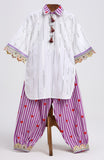 Cotton silver lurex collar neck kurta with printed cotton salwar