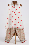 Heart printed collar neck chanderi kurta with printed salwar