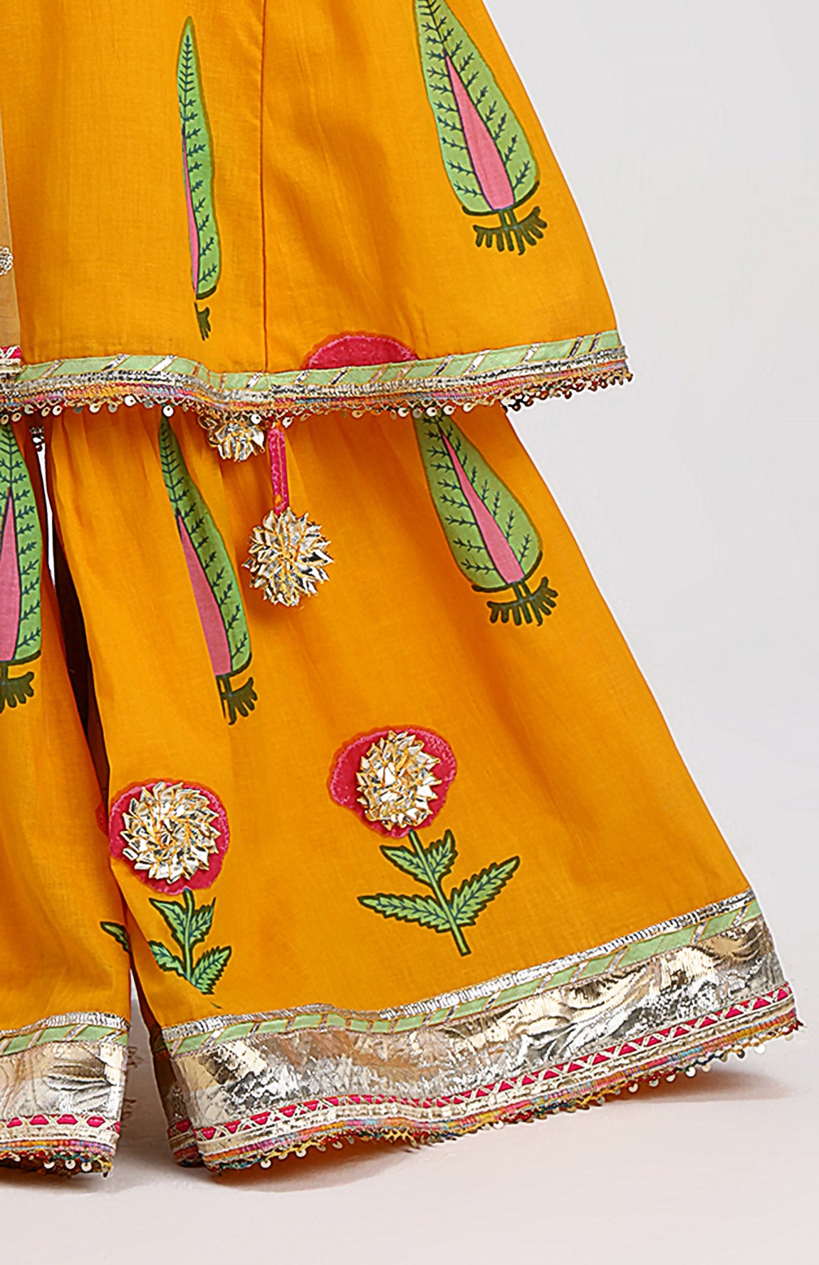Cotton block printed kurta and sharara with matching soft net dupatta