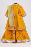 Cotton block printed kurta and sharara with matching soft net dupatta