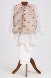 White silver lurex kurta and glazed cotton pyjama with cotton heart printed jacket
