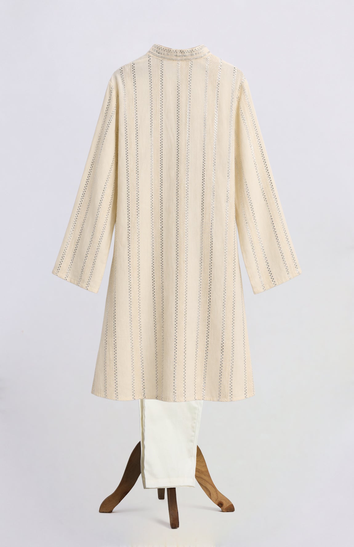 Off white silver lurex kurta with glazed cotton pyjama