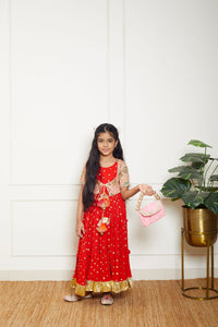 Red Crinkle Anarkali With Jacket