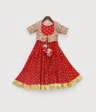 Red Crinkle Anarkali With Jacket