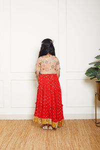 Red Crinkle Anarkali With Jacket