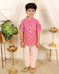 Cotton Print Jacket Style Kurta With Pyjama